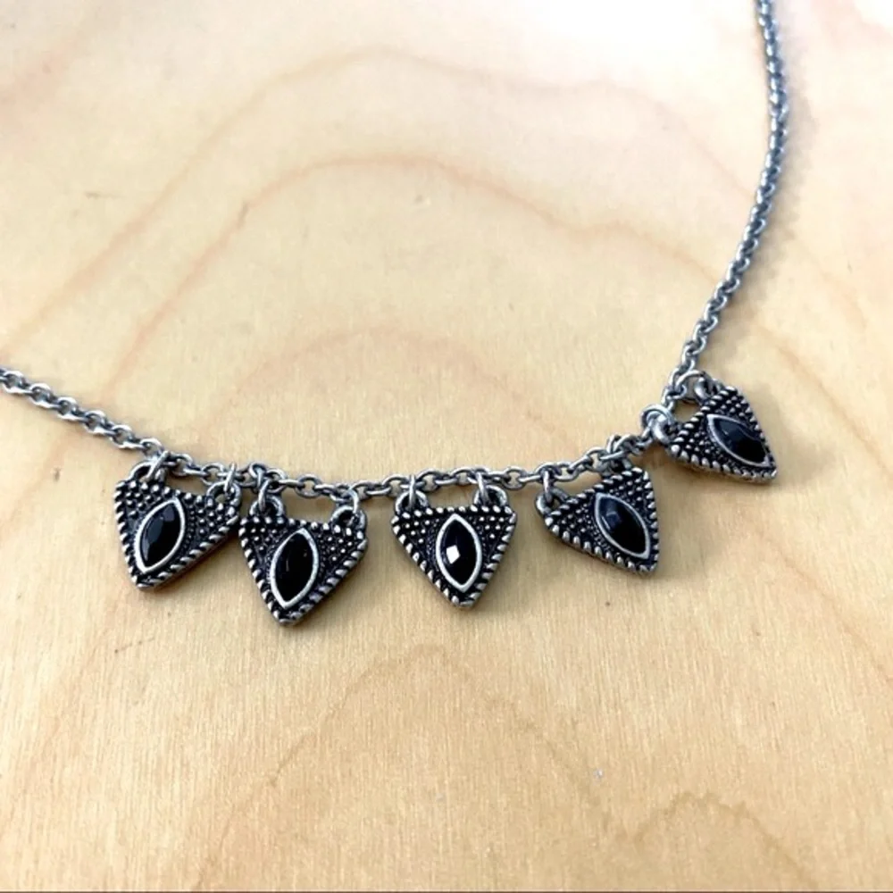 FREE PEOPLE triangle pendant necklace silver black tribal minimalist boho chain